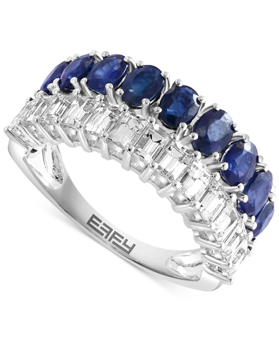 Shop Effy Collection Effy Blue Sapphire (1-3/4 Ct. T.w.) & White Sapphire (1 Ct. T.w) Double Row Ring In 14k White Gold