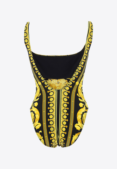 Shop Versace Barocco Print One-piece Swimsuit In Yellow