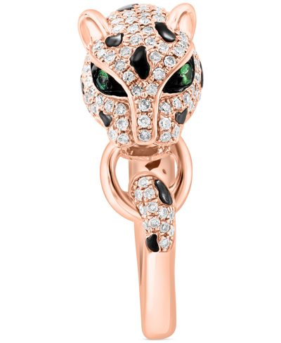Shop Effy Collection Effy Diamond (5/8 Ct. T.w.) & Tsavorite (1/20 Ct. T.w.) Panther Ring In 14k Rose Gold & Black Rhodiu