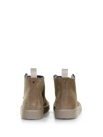 Shop Pànchic P01 Ankle Boot In Suede Lined In Faux Fur In Toffee Petrol