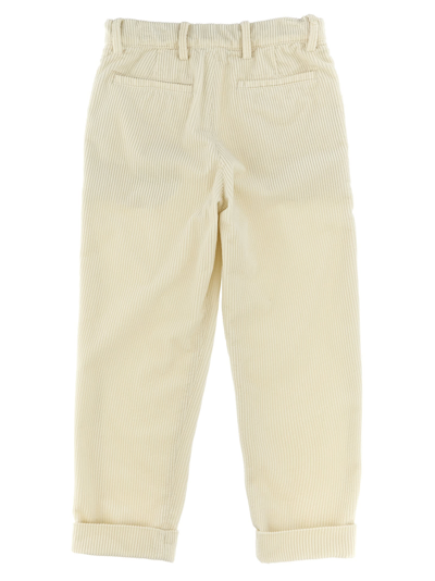 Shop Brunello Cucinelli Ribbed Velvet Pants In White