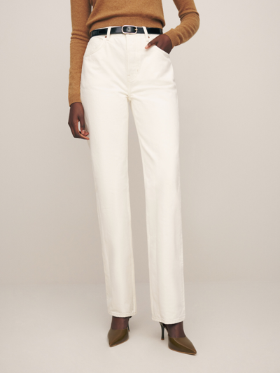 Shop Reformation Rowe Mid Rise Relaxed Straight Jeans In Fior Di Latte