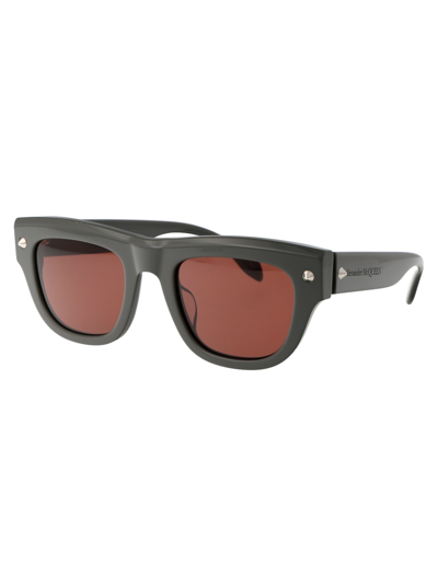 Shop Alexander Mcqueen Am0425s Sunglasses In 004 Grey Grey Brown