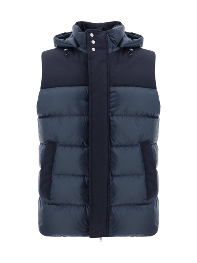 Shop Herno High Neck Hooded Gilet In Blue