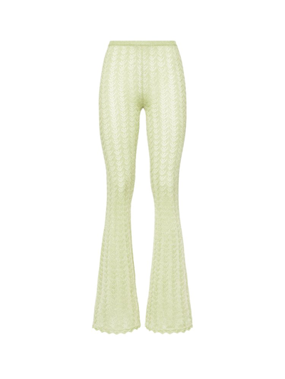 Shop Alessandra Rich Lace Detailed Flared Trousers In Yellow