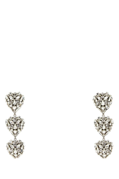 Shop Alessandra Rich Heart Embellished Earrings In Silver