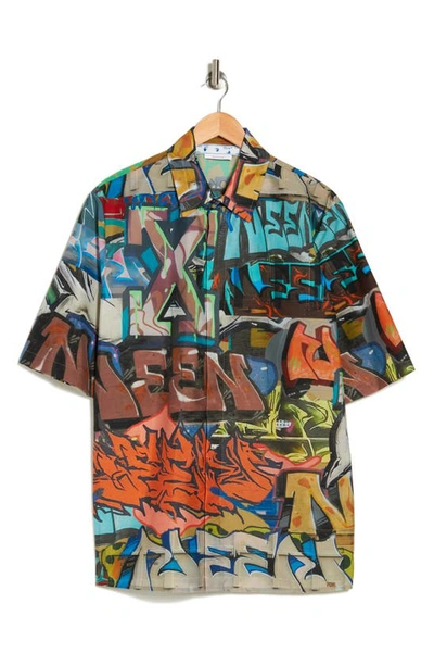 Shop Off-white Neen Short Sleeve Button-up Shirt In Blue Multi