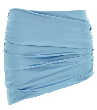 Shop Alessandra Rich Ruched Asymmetric Mini Skirt In Blue
