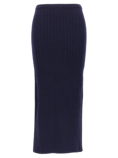 Shop Alessandra Rich Knitted Pencil Skirt In Navy