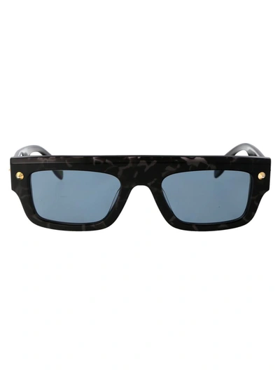 Alexander Mcqueen Marble-pattern Square-frame Sunglasses In 003 Havana Havana Blue