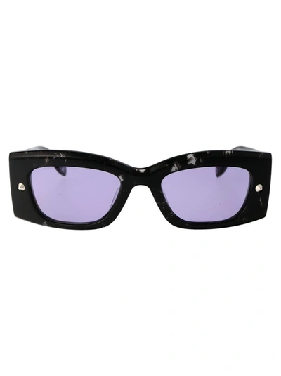 Alexander Mcqueen Eyewear Rectangle Frame Sunglasses In 003 Havana Havana Violet