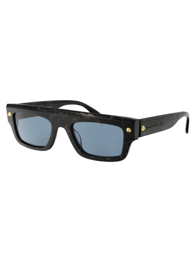Alexander Mcqueen Marble-pattern Square-frame Sunglasses In 003 Havana Havana Blue