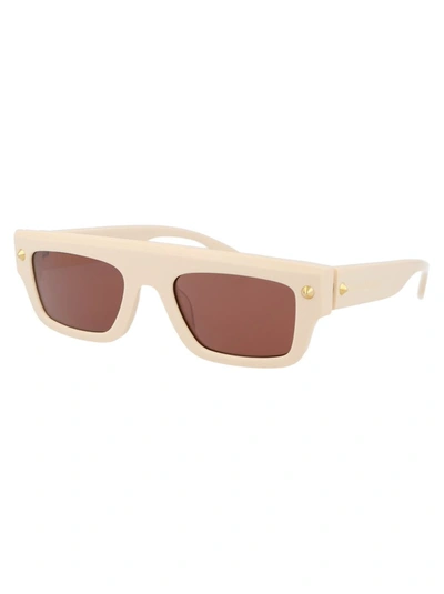 Alexander Mcqueen Spike Studs Contemporary Square Frame Tinted Sunglasses In 004 Ivory Ivory Brown