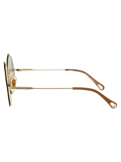 Chloé Round-frame Metal Sunglasses With Wavy Design In 001 Gold Gold Green