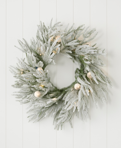 Shop Seasonal Frosted Acadia 24" Flocked Polyethylene Polyvinyl Chloride Wreath 50 Bo Lights 400 Tips, Color Chang In White