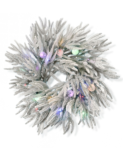 Shop Seasonal Frosted Acadia 24" Flocked Polyethylene Polyvinyl Chloride Wreath 50 Bo Lights 400 Tips, Color Chang In White