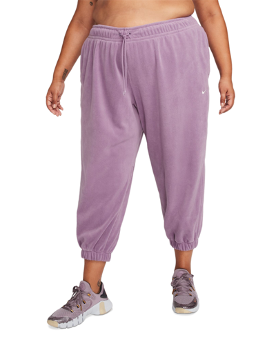 Shop Nike Plus Size Therma-fit Loose Fleece Jogger Pants In Violet Dust,pale Ivory