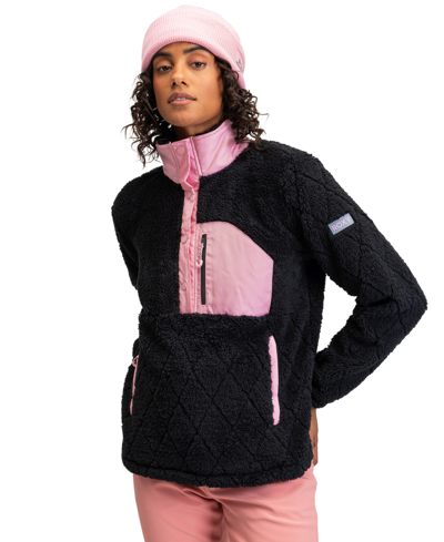 Shop Roxy Juniors' Alabama Quarter-button Pullover Sherpa Top In True Black