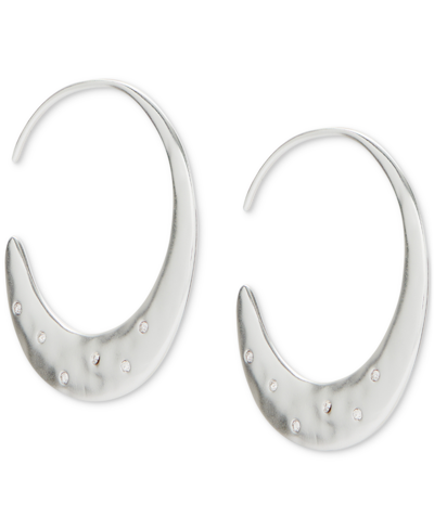 Shop Lucky Brand Silver-tone Medium Pave Threader Hoop Earrings, 1.25"