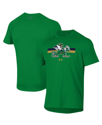 Shop Under Armour Men's  Green Notre Dame Fighting Irish Leprechaun Logo Stripe Performance Raglan T-shirt