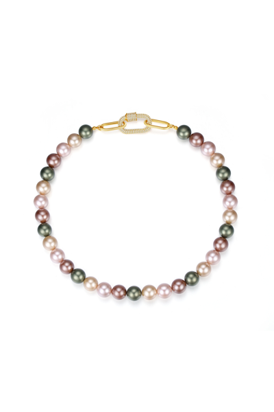 Shop Classicharms Shell Pearl Necklace With Gem-encrusted Carabiner Lock (large) In Gold
