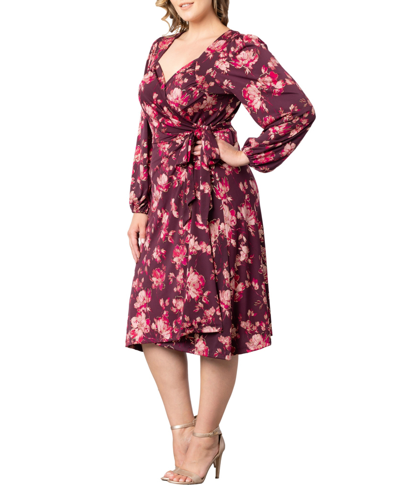 Shop Kiyonna Women's Plus Size Socialite Sweetheart Wrap Dress In Shimmering Sangria Blooms