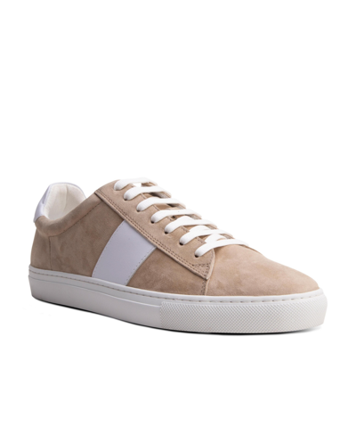 Shop Blake Mckay Men's Jay Stripe Casual Mixed Leather Low Top Fashion Sneaker In Tan Suede,white