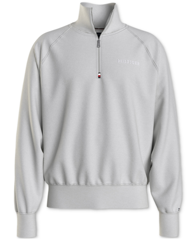Shop Tommy Hilfiger Men's Quarter-zip Long Sleeve Logo Sweatshirt In Light Grey Heather