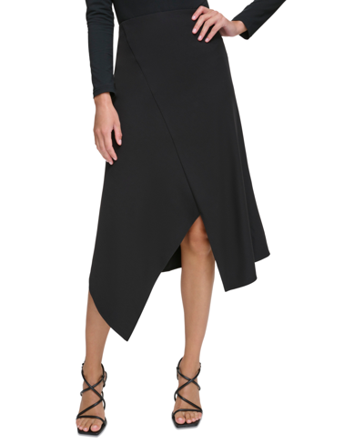 Shop Dkny Women's Asymmetrical-hem Skirt In Black