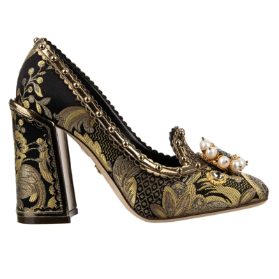 Pre-owned Dolce & Gabbana Barock Pumps Keira Perlen Kristalle Brosche Gold 36,5 6,5 12000