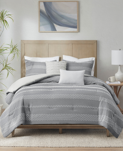 Madison Park Drew 5 Pc. Clipped Jacquard Comforter Set In Gray