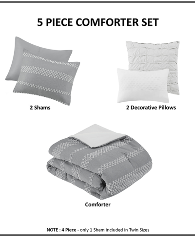 Madison Park Drew 5 Pc. Clipped Jacquard Comforter Set In Gray