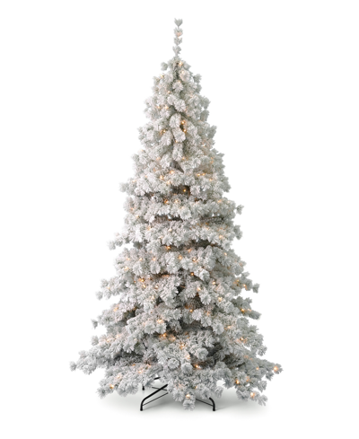 Shop Seasonal Flocked Winter Fir 7.5' Pre-lit Flocked Hard Needle Tree With Metal Stand 735 Tips, 300 Warm Led Rem In White