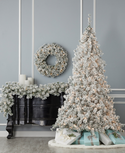 Shop Seasonal Flocked Winter Fir 7.5' Pre-lit Flocked Hard Needle Tree With Metal Stand 735 Tips, 300 Warm Led Rem In White