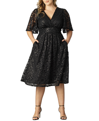 Shop Kiyonna Women's Plus Size Starry Sequined Lace Cocktail Dress In Onyx