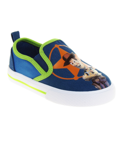 Shop Disney Little Boys Toy Story Slip On Canvas Sneakers In Navy,green