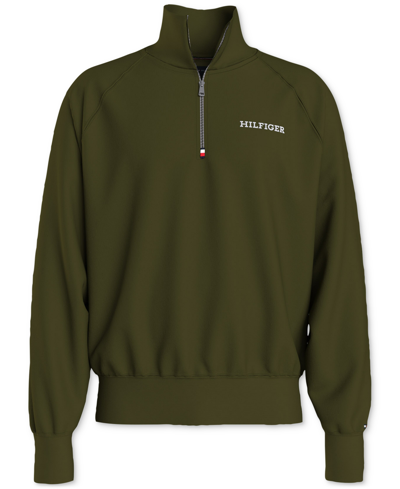 Shop Tommy Hilfiger Men's Quarter-zip Long Sleeve Logo Sweatshirt In Putting Green