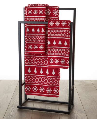 Skl Home Fair Isle Jacquard Cotton Bath Towel, 27" X 50" In Red