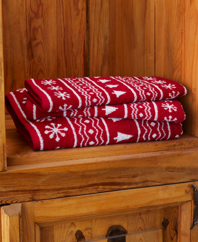 Shop Skl Home Fair Isle Jacquard Cotton Bath Towel, 27" X 50" In Red