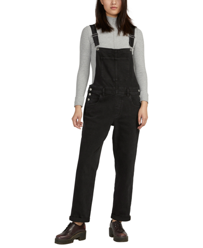 Shop Silver Jeans Co. Women's Baggy Straight Leg Overalls In Black