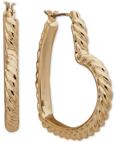 Shop Anne Klein Gold-tone Textured Heart Medium Hoop Earrings, 1.15" In Gold,silver