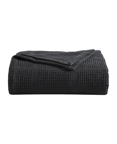 Shop Kenneth Cole New York Essentials Waffle Grid Cotton Dobby Blanket, King In Black