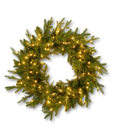 Shop Seasonal Dandan Pine 24" Pre-lit Pe Mixed Pvc Wreath With 375 Tips, 150 Warm Led Lights In Green