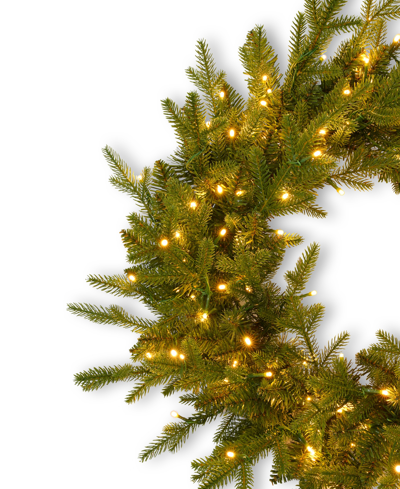 Shop Seasonal Dandan Pine 24" Pre-lit Pe Mixed Pvc Wreath With 375 Tips, 150 Warm Led Lights In Green