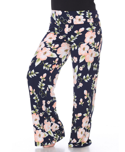 Shop White Mark Plus Size Floral Wide Leg Palazzo Pants In Peach Flower