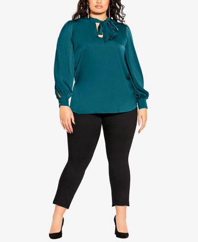 Shop City Chic Trendy Plus Size In Awe Puff Sleeve Top In Teal