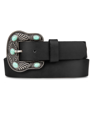 Shop Lucky Brand Women's Turquoise Studded Western Buckle Belt In Black