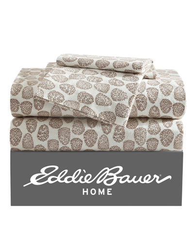 Shop Eddie Bauer Little Creek Pine Cone Cotton Flannel 4 Piece Sheet Set, Full In Light Ivory Camel Brown