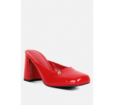 Shop Rag & Co Neoplast Womens Patent Pu Block Heeled Mules In Red
