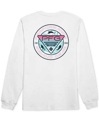Shop Columbia Men's Trifecta Pfg Long-sleeve Logo Graphic T-shirt In White